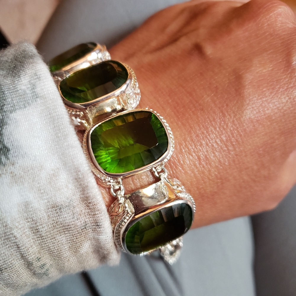 Statement Sterling Green Diopside Toggle Bracelet - image 2